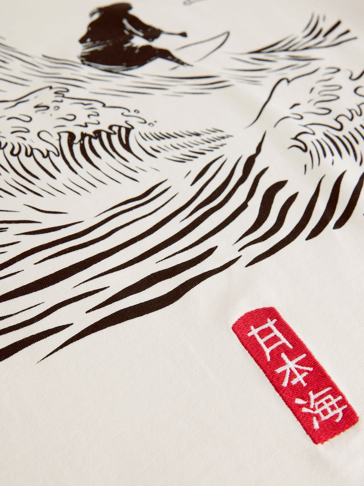 White Japanese Surf Graphic Print T-Shirt - Image 10 of 10