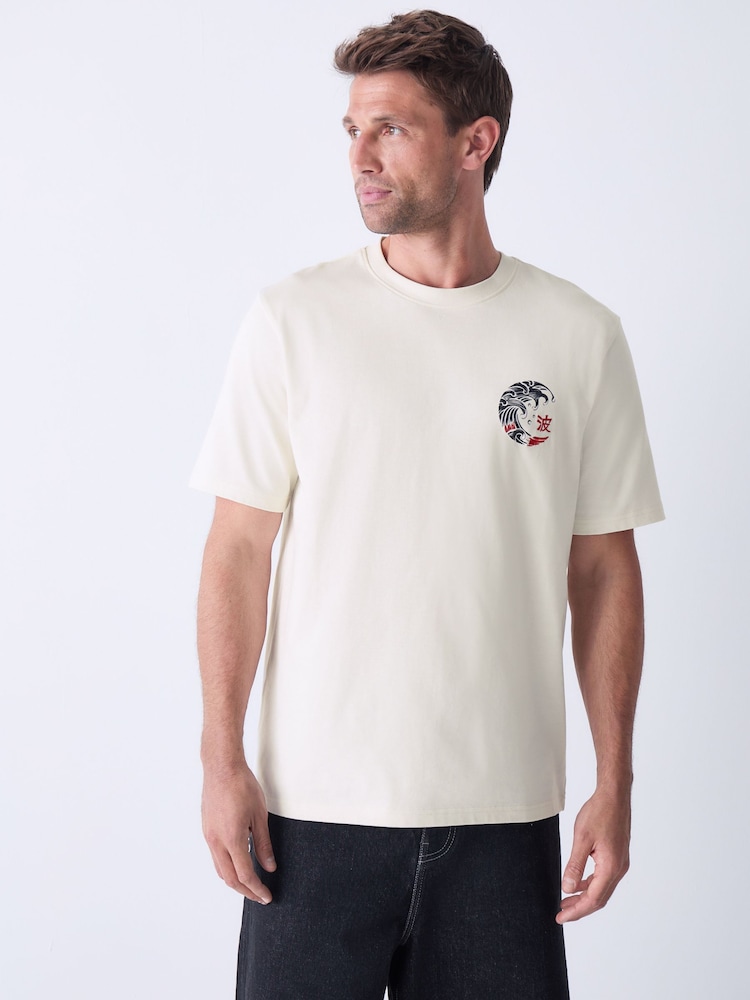 White Relaxed Fit Japanese Surf Graphic Print T-Shirt - Image 4 of 10