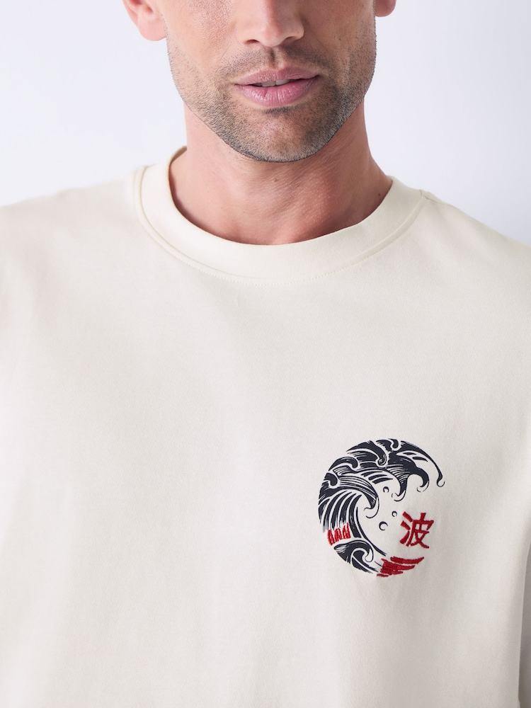 White Relaxed Fit Japanese Surf Graphic Print T-Shirt - Image 5 of 10
