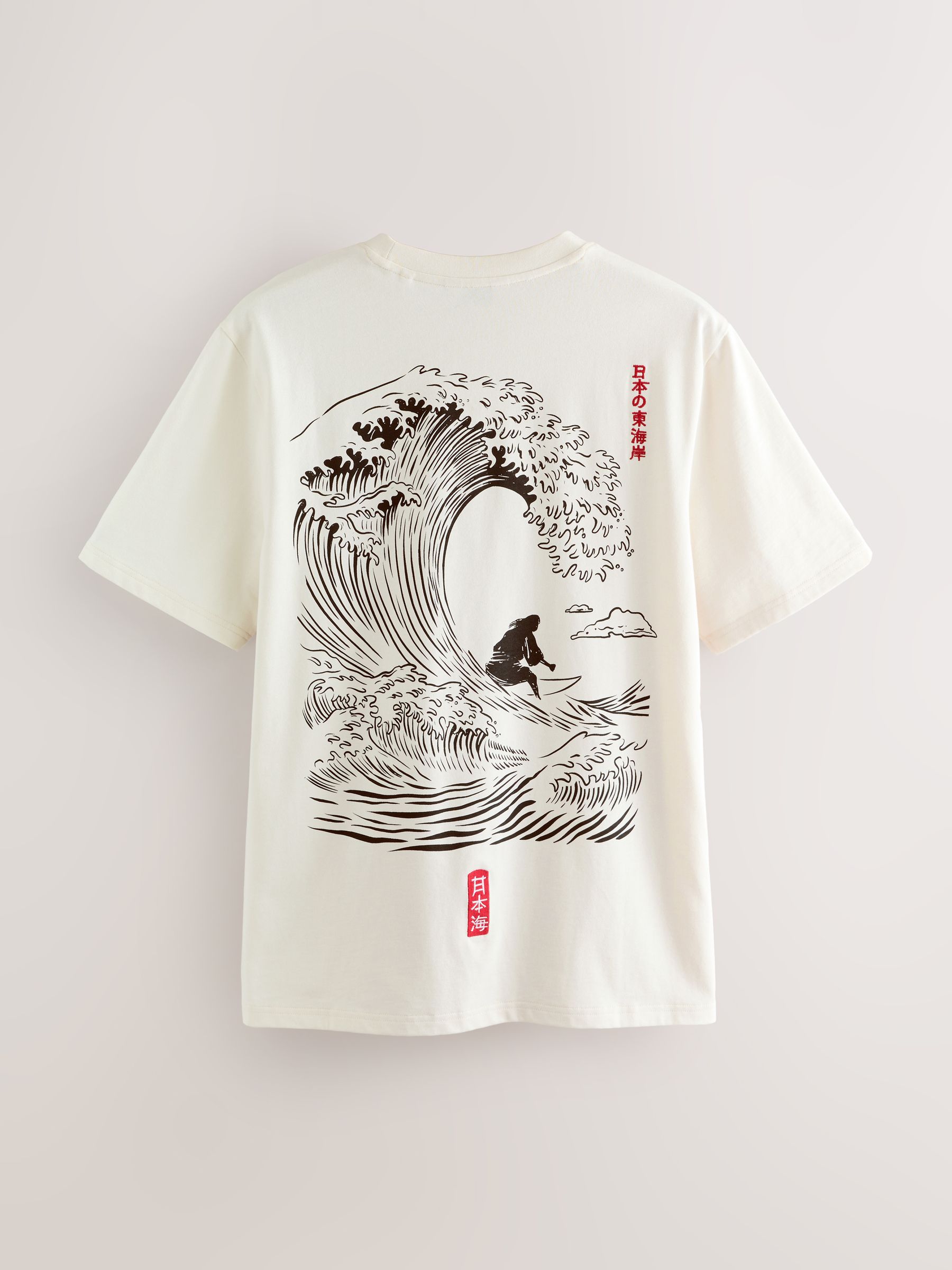 【本日特価】 Buy White Relaxed Fit Japanese Surf Graphic Print T-Shirt 衛生日用品