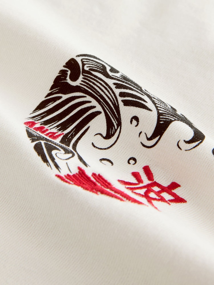 White Relaxed Fit Japanese Surf Graphic Print T-Shirt - Image 8 of 10