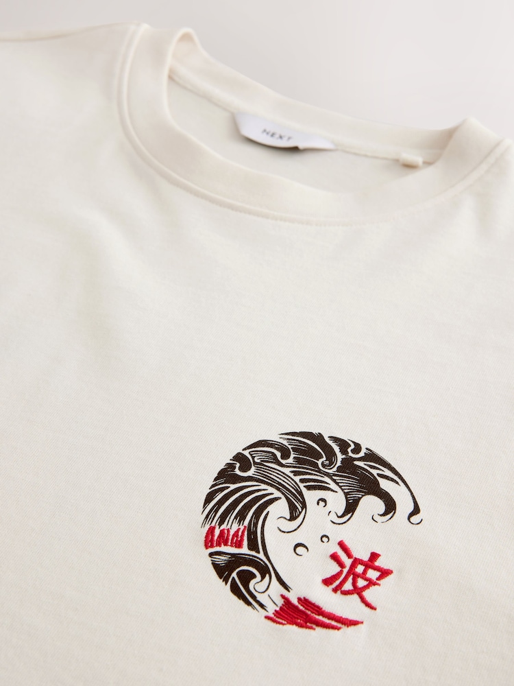 White Relaxed Fit Japanese Surf Graphic Print T-Shirt - Image 9 of 10