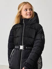 Baker by Ted Baker Shower Resistant Panel Belted Black Padded Coat - Image 1 of 15
