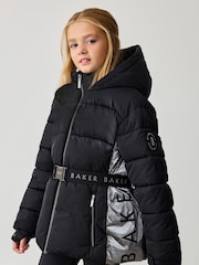Baker by Ted Baker Shower Resistant Panel Belted Black Padded Coat - Image 3 of 15