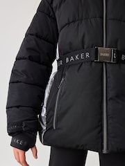 Baker by Ted Baker Shower Resistant Panel Belted Black Padded Coat - Image 6 of 15