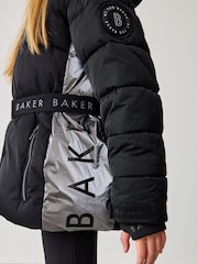Baker by Ted Baker Shower Resistant Panel Belted Black Padded Coat - Image 7 of 15