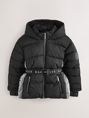 Baker by Ted Baker Shower Resistant Panel Belted Black Padded Coat - Image 8 of 15