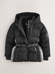 Baker by Ted Baker Shower Resistant Panel Belted Black Padded Coat - Image 9 of 15