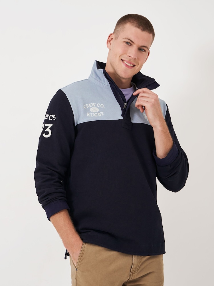 Crew Clothing Company Blue Contrast Chest Panel Padstow Sweatshirt - Image 1 of 6