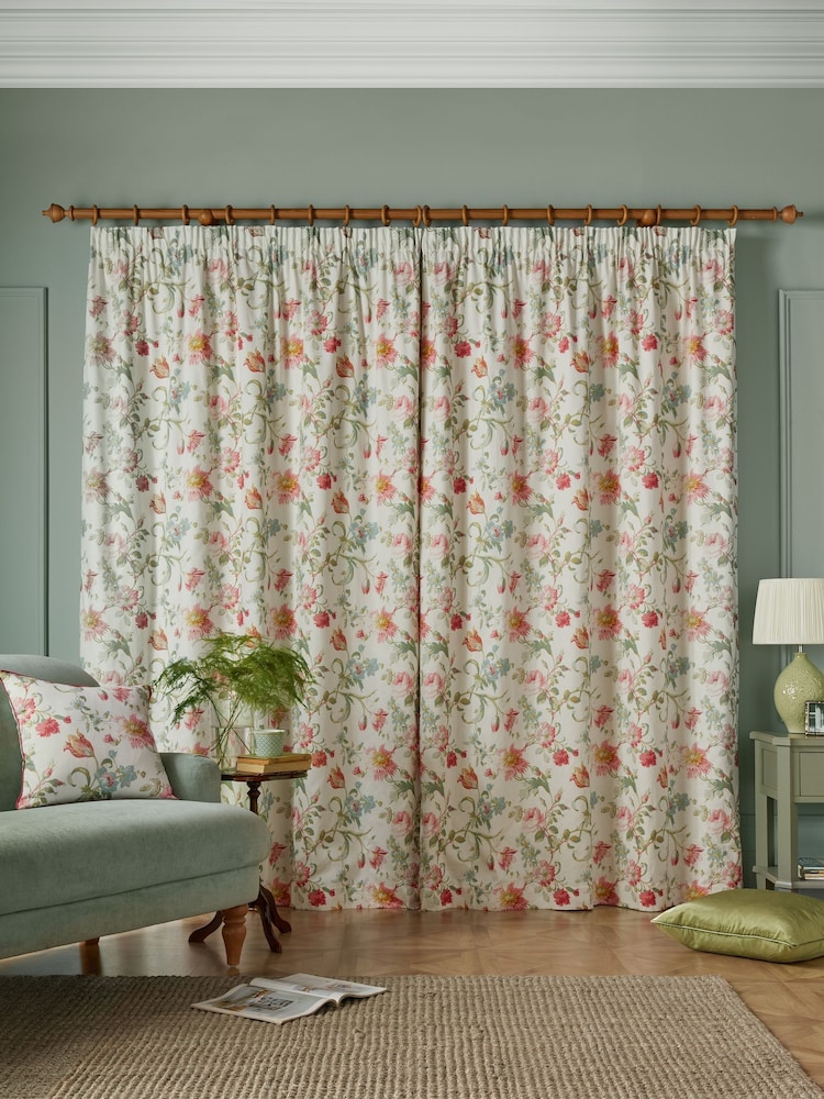 Laura Ashley Pale Cranberry Rosalind Headertape Curtains - Image 2 of 4