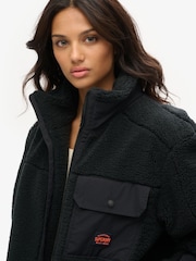 Superdry Black Oversized Expedition Borg Hybrid Jacket - Image 2 of 4