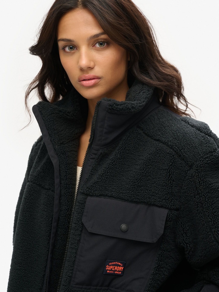 Superdry Black Oversized Expedition Borg Hybrid Jacket - Image 2 of 4