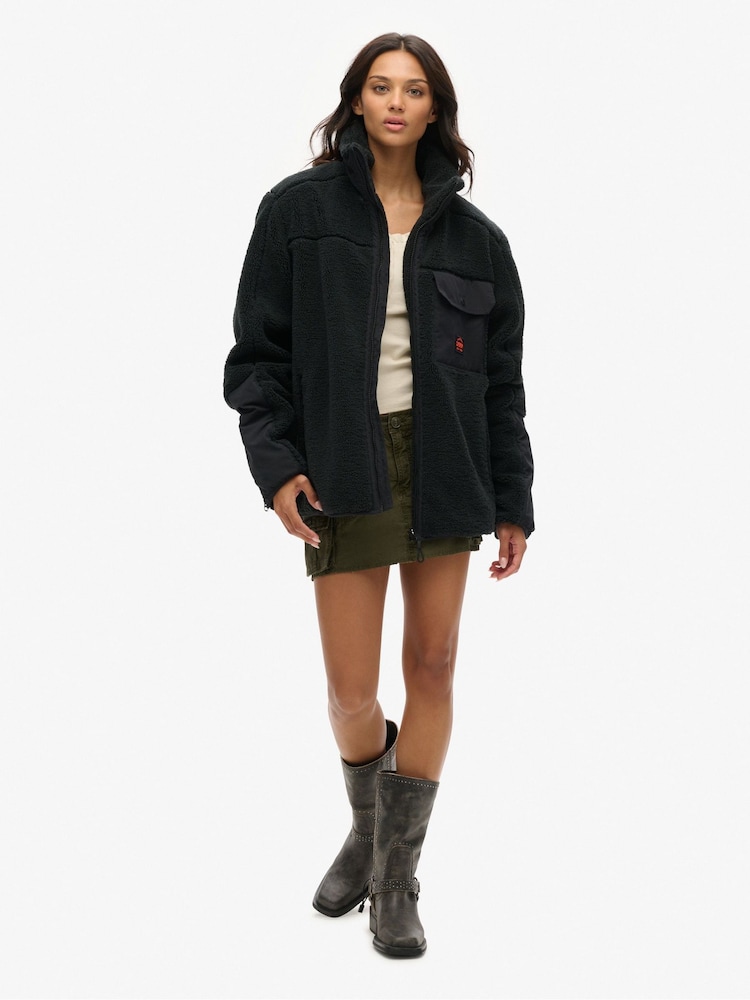 Superdry Black Oversized Expedition Borg Hybrid Jacket - Image 4 of 4