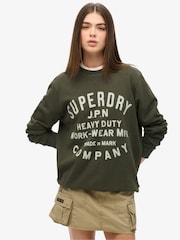 Superdry Green Oversized Machined Goods Workwear Crew Sweatshirt - Image 1 of 6