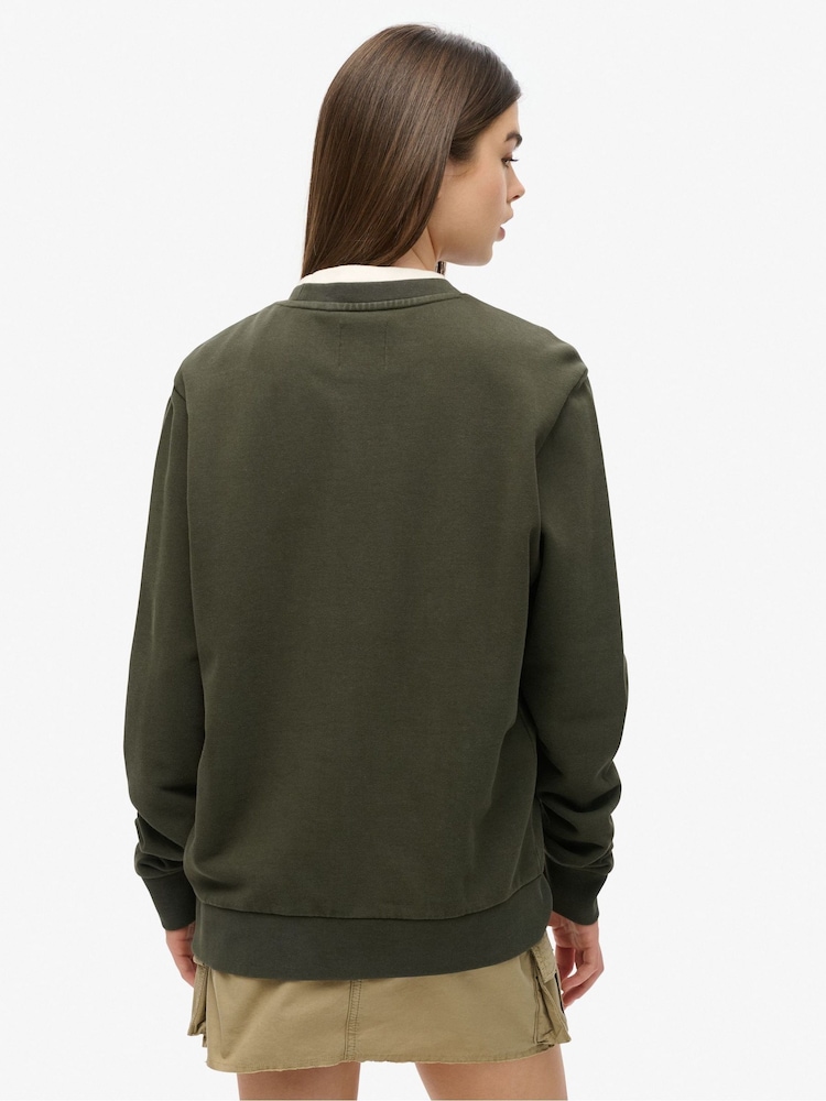 Superdry Green Oversized Machined Goods Workwear Crew Sweatshirt - Image 2 of 6