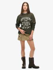 Superdry Green Oversized Machined Goods Workwear Crew Sweatshirt - Image 3 of 6