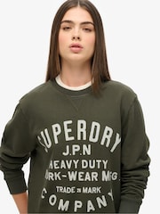Superdry Green Oversized Machined Goods Workwear Crew Sweatshirt - Image 4 of 6