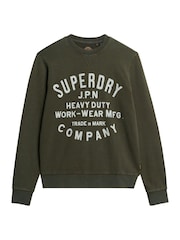 Superdry Green Oversized Machined Goods Workwear Crew Sweatshirt - Image 5 of 6