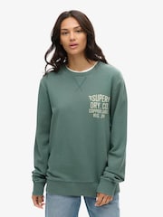 Superdry Green Oversized Copper Label 100% Cotton Graphic Crew Sweatshirt - Image 1 of 6