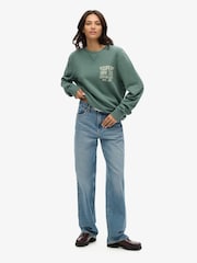 Superdry Green Oversized Copper Label 100% Cotton Graphic Crew Sweatshirt - Image 2 of 6