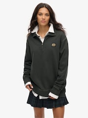 Superdry Black Oversized Contrast 100% Cotton Stitch Half Zip Top - Image 1 of 6