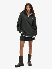 Superdry Black Oversized Contrast 100% Cotton Stitch Half Zip Top - Image 2 of 6