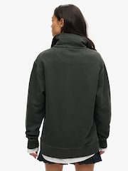 Superdry Black Oversized Contrast 100% Cotton Stitch Half Zip Top - Image 3 of 6