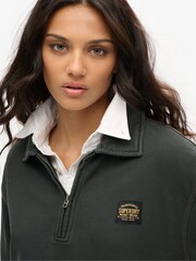 Superdry Black Oversized Contrast 100% Cotton Stitch Half Zip Top - Image 4 of 6