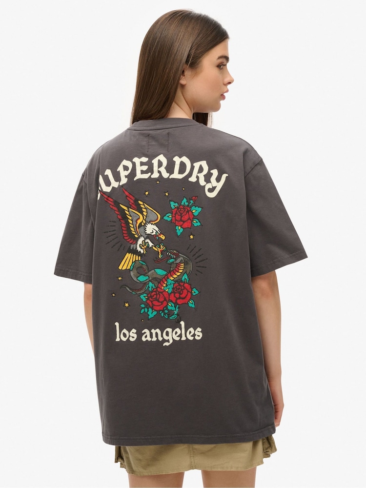 Superdry Grey Oversized Tattoo Back Graphic 100% Cotton T-Shirt - Image 3 of 3