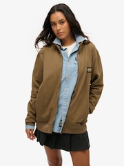 Superdry Brown Oversized 100% Cotton Contrast Stitch Track Jacket - Image 1 of 3