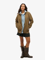 Superdry Brown Oversized 100% Cotton Contrast Stitch Track Jacket - Image 2 of 3