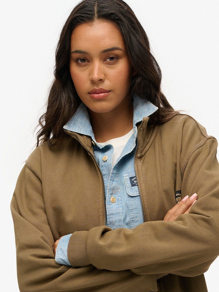 Superdry Brown Oversized 100% Cotton Contrast Stitch Track Jacket - Image 3 of 3