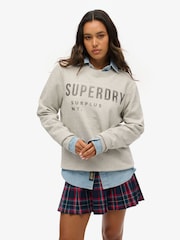 Superdry Grey Oversized Surplus Graphic Crew Sweatshirt - Image 1 of 4