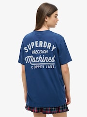Superdry Blue Oversized Copper Label Chest Graphic 100% Cotton T-Shirt - Image 1 of 5