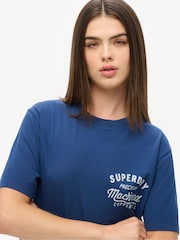 Superdry Blue Oversized Copper Label Chest Graphic 100% Cotton T-Shirt - Image 3 of 5