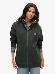 Superdry Black Oversized 100% Cotton Contrast Stitch Track Jacket - Image 1 of 6