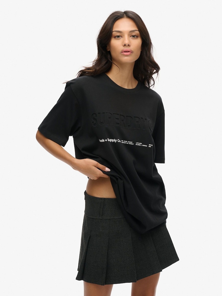 Superdry Black Oversized Utility Sport Logo 100% Cotton T-Shirt - Image 1 of 7 Superdry Black Oversized Utility Sport Logo 100% Cotton T-Shirt - Image 1 of 7