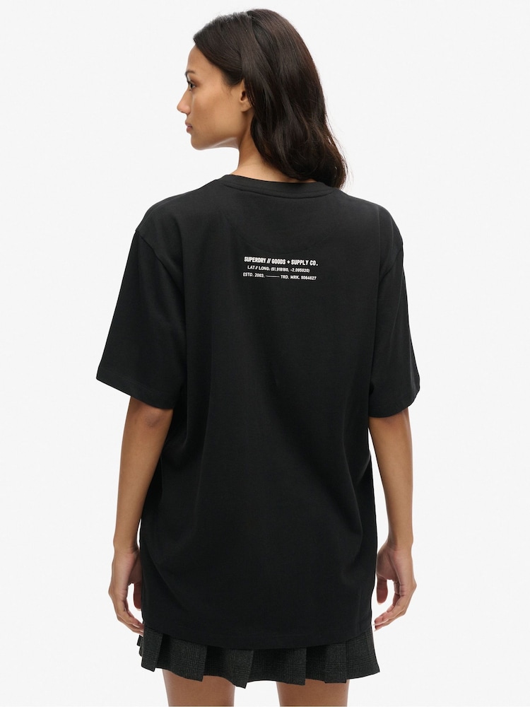 Superdry Black Oversized Utility Sport Logo 100% Cotton T-Shirt - Image 2 of 7 Superdry Black Oversized Utility Sport Logo 100% Cotton T-Shirt - Image 2 of 7