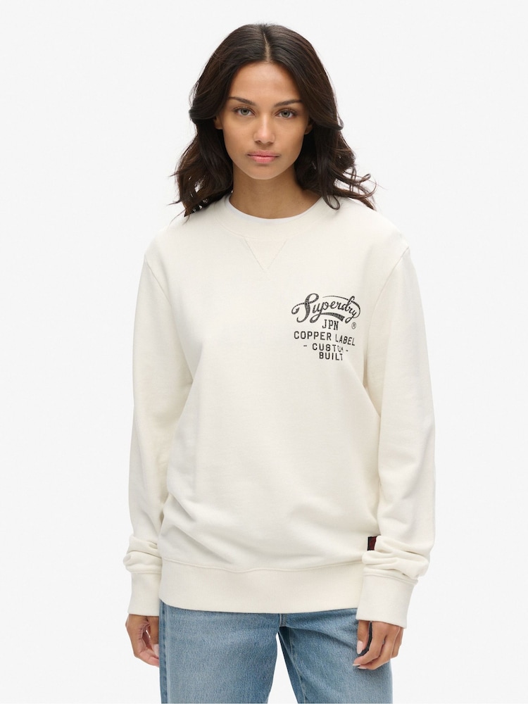 Superdry Cream Oversized Copper Label 100% Cotton Graphic Crew Sweatshirt - Image 1 of 3