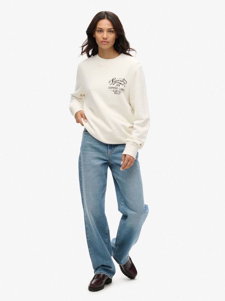 Superdry Cream Oversized Copper Label 100% Cotton Graphic Crew Sweatshirt - Image 2 of 3