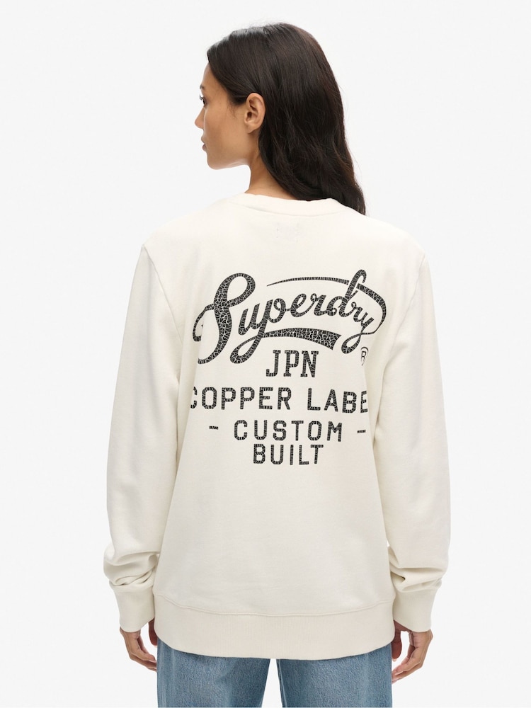 Superdry Cream Oversized Copper Label 100% Cotton Graphic Crew Sweatshirt - Image 3 of 3