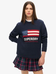 Superdry Blue Oversized Vintage Athletic Knit Jumper - Image 1 of 3