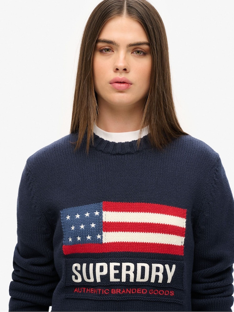 Superdry Blue Oversized Vintage Athletic Knit Jumper - Image 3 of 3