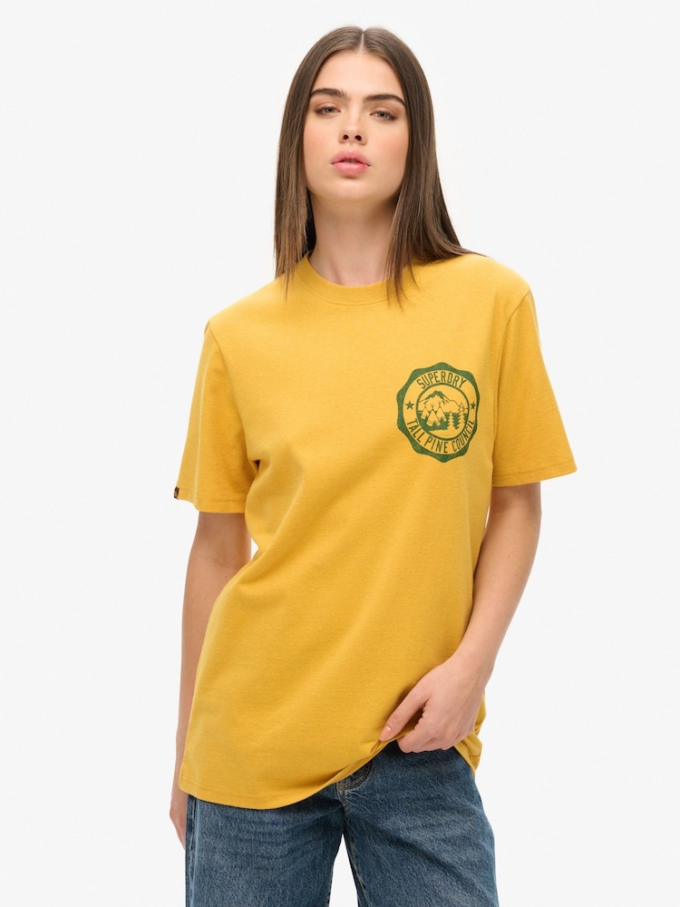 Superdry Yellow Oversized Outdoor Graphic T-Shirt - Image 1 of 4 Superdry Yellow Oversized Outdoor Graphic T-Shirt - Image 1 of 4