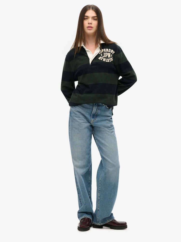 Superdry Green Oversized Athletic Rugby Top - Image 1 of 4