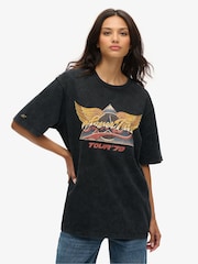 Superdry Black Oversized 70s Rock Graphic Band 100% Cotton T-Shirt - Image 1 of 7