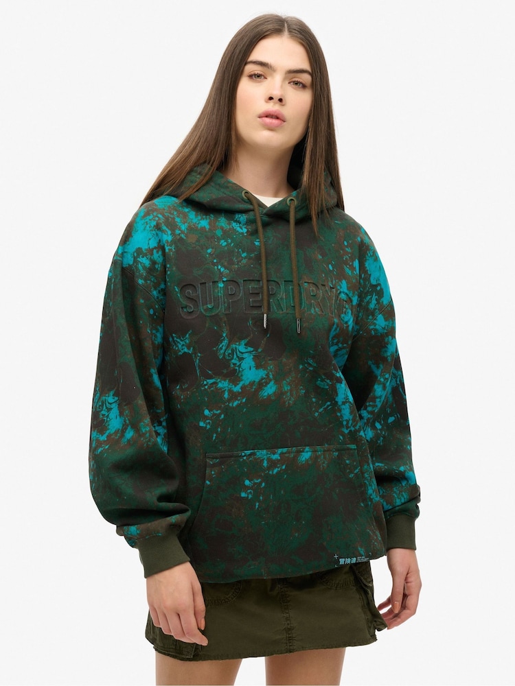 Superdry Green Oversized Utility Camo Logo Hoodie - Image 1 of 6