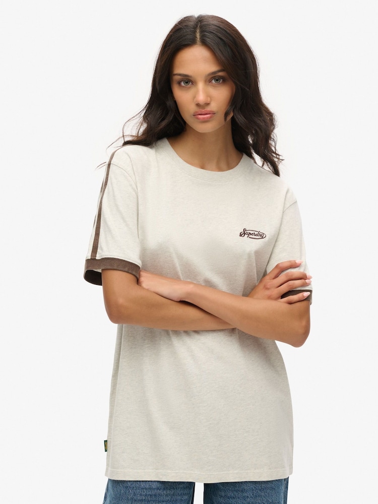 Superdry Grey Oversized Essential Logo Retro Striped 100% Organic Cotton T-Shirt - Image 1 of 6