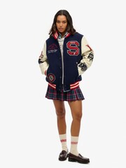 Superdry Blue Oversized College Varsity Patched Bomber Jacket - Image 2 of 3