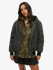 Superdry Brown Oversized Vintage Workwear Hooded Bomber Jacket - Image 1 of 3